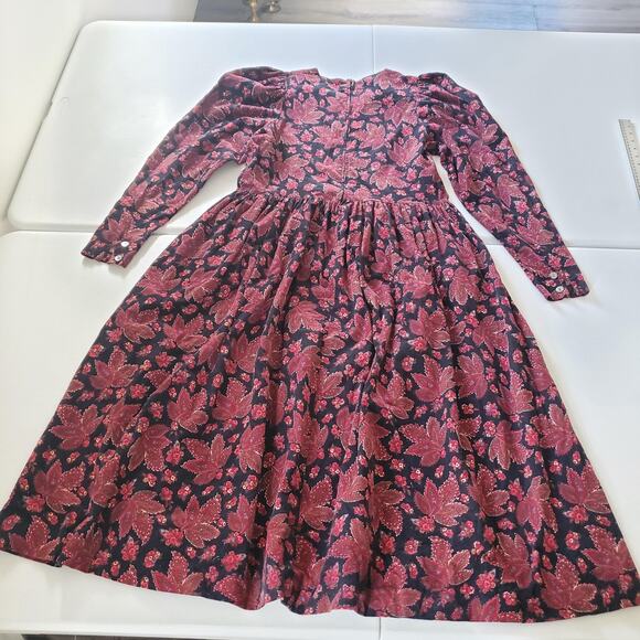 Vintage Laura Ashley Dress Womens 14 Black Pink Floral Corduroy Long Sleeve 90s - Picture 4 of 11